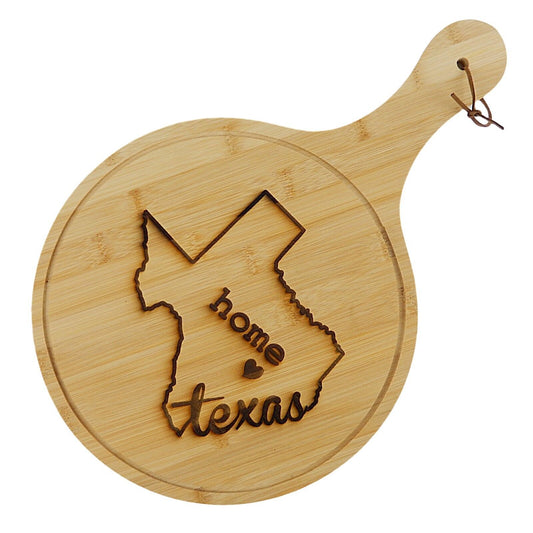 Texas Heart Home Engraved Round Bamboo Wood Serving Cutting Board Pizza Bread