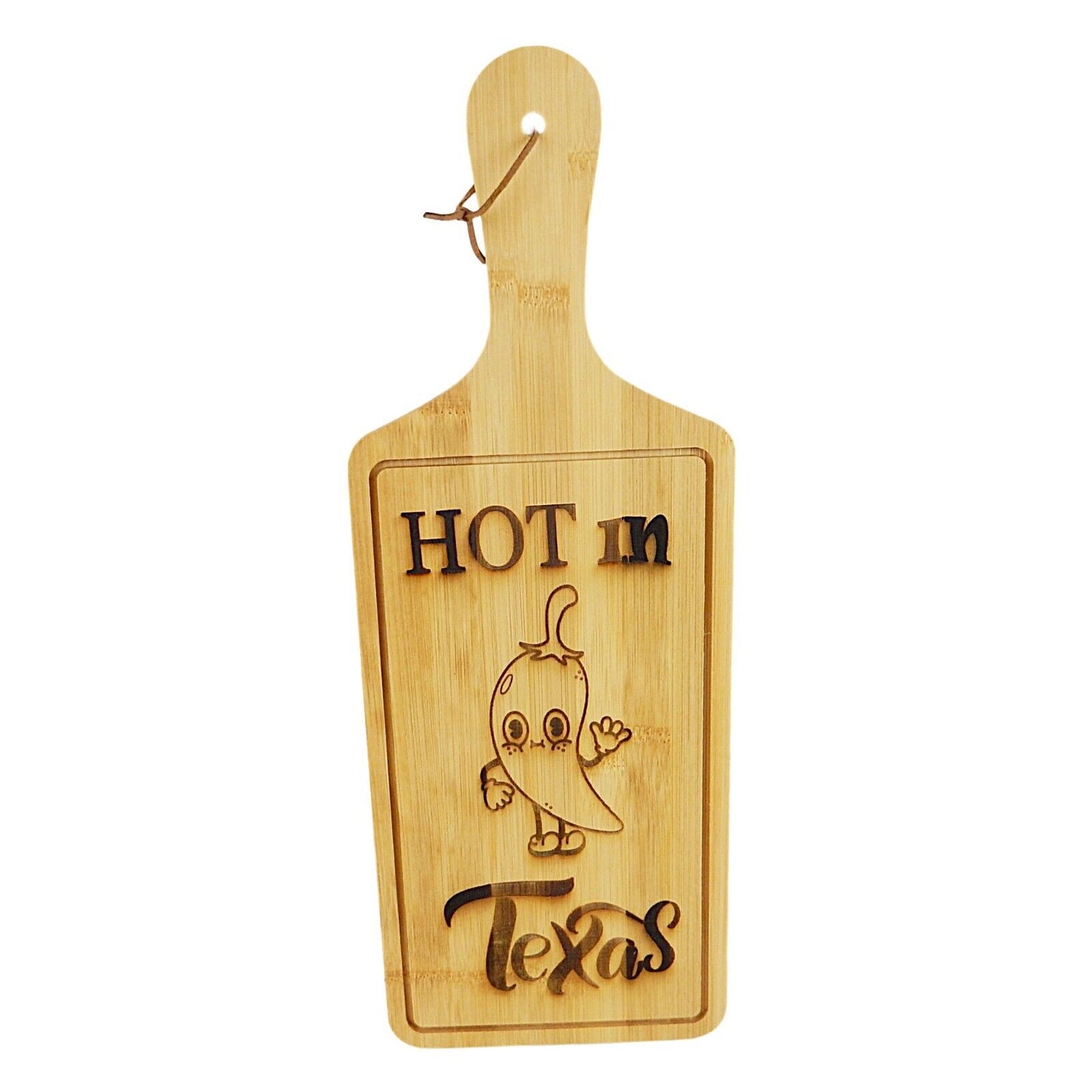 Hot In Texas Chili Bamboo Wood Serving Cutting Board Pizza Bread Kitchen Decor