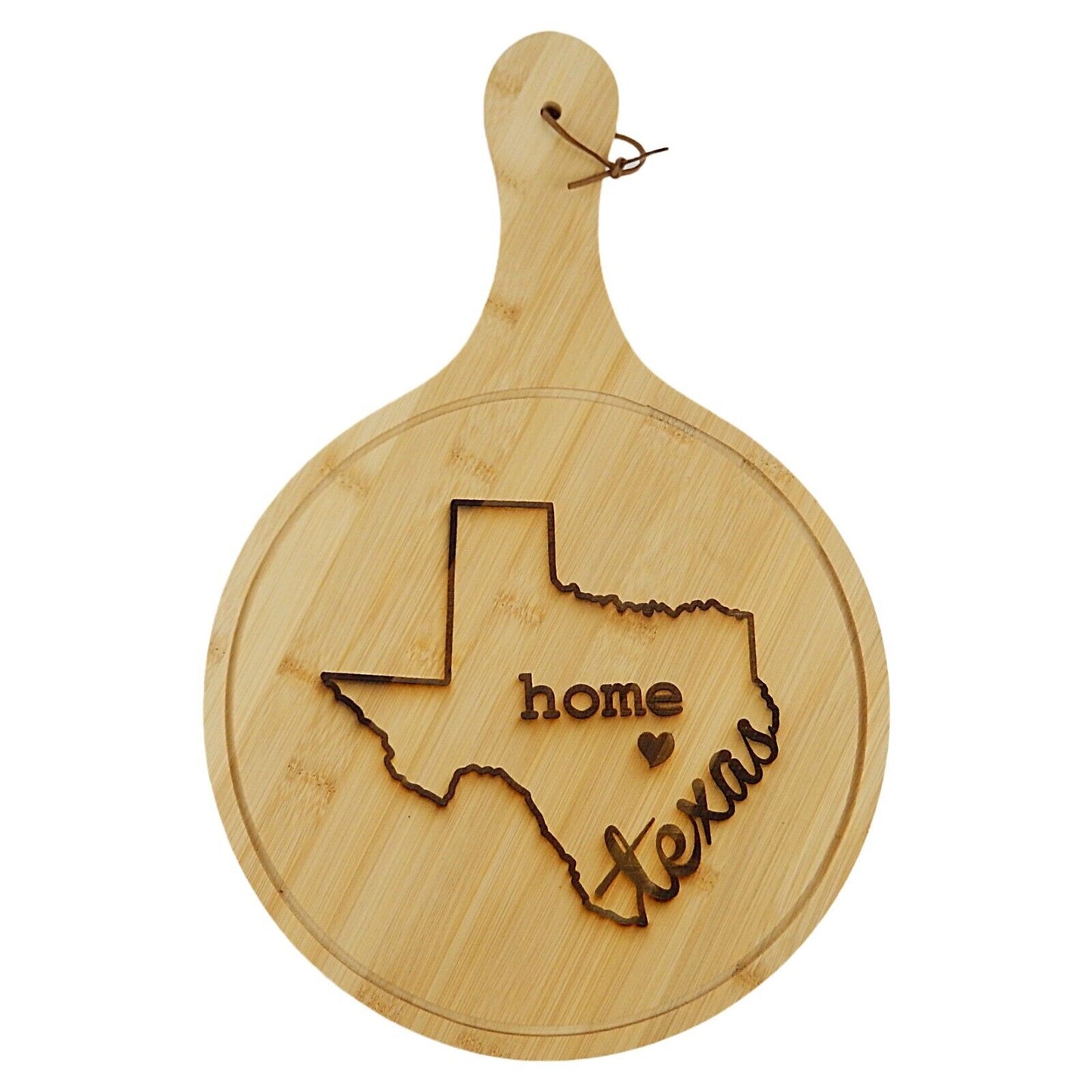 Texas Heart Home Engraved Round Bamboo Wood Serving Cutting Board Pizza Bread