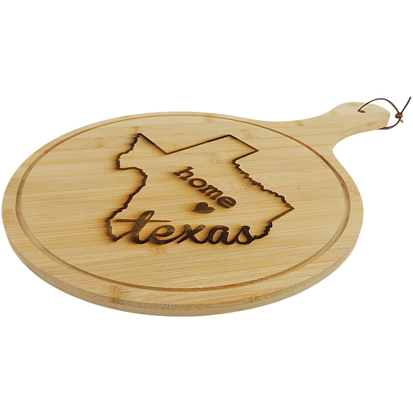 Texas Heart Home Engraved Round Bamboo Wood Serving Cutting Board Pizza Bread