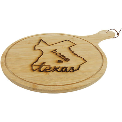 Texas Heart Home Engraved Round Bamboo Wood Serving Cutting Board Pizza Bread