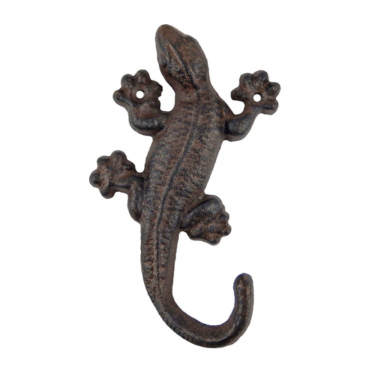 Cast Iron Lizard Wall Hook Gecko Key Coat Towel Purse Hanger Rustic Brown