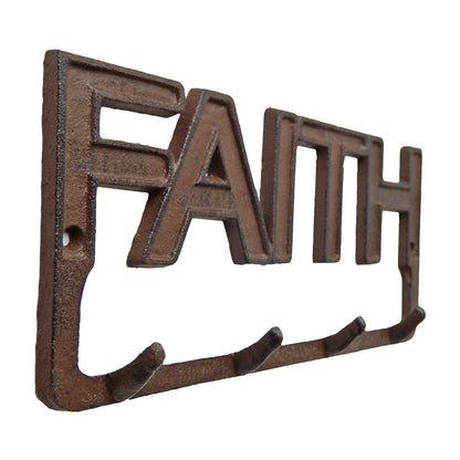 Cast Iron Faith Wall Hook Rack Key Towel Coat Hanger Rustic Brown Inspirational