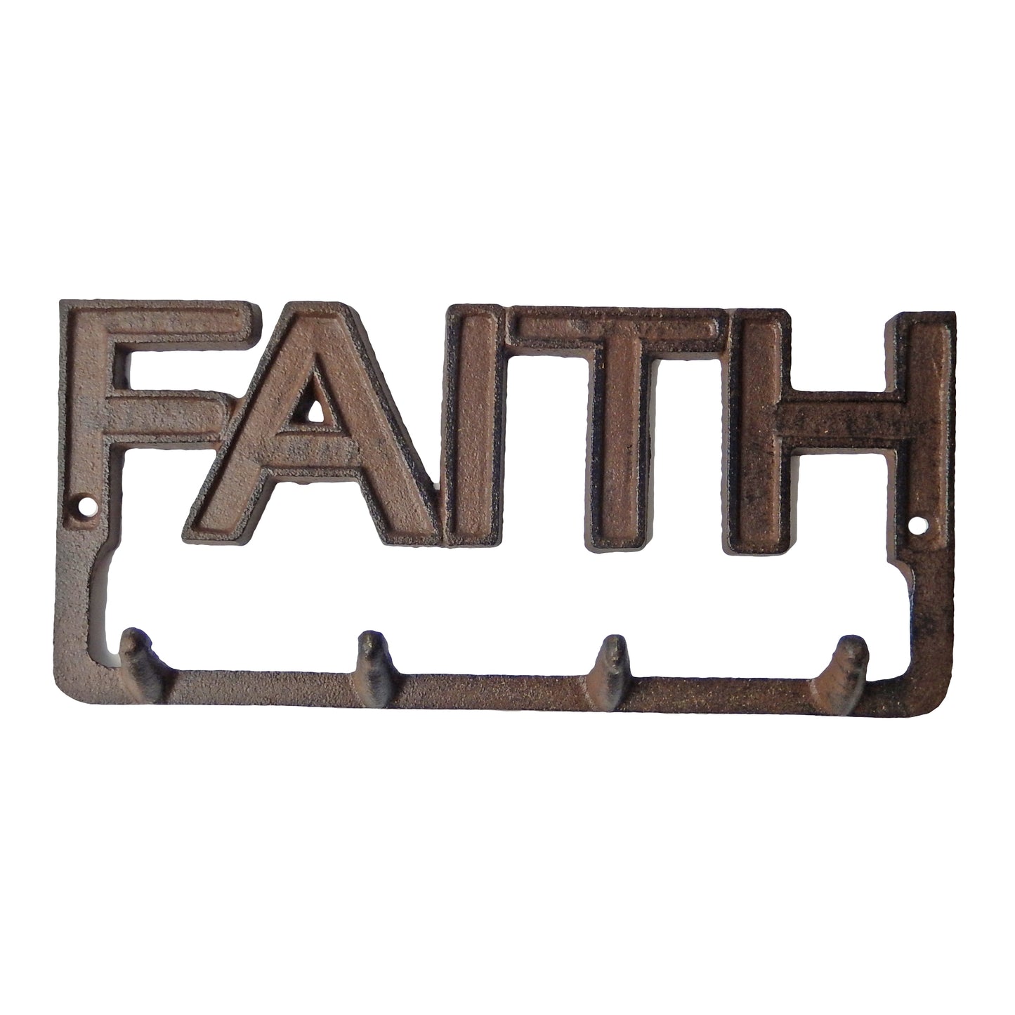 Cast Iron Faith Wall Hook Rack Key Towel Coat Hanger Rustic Brown Inspirational