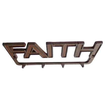 Cast Iron Faith Wall Hook Rack Key Towel Coat Hanger Rustic Brown Inspirational