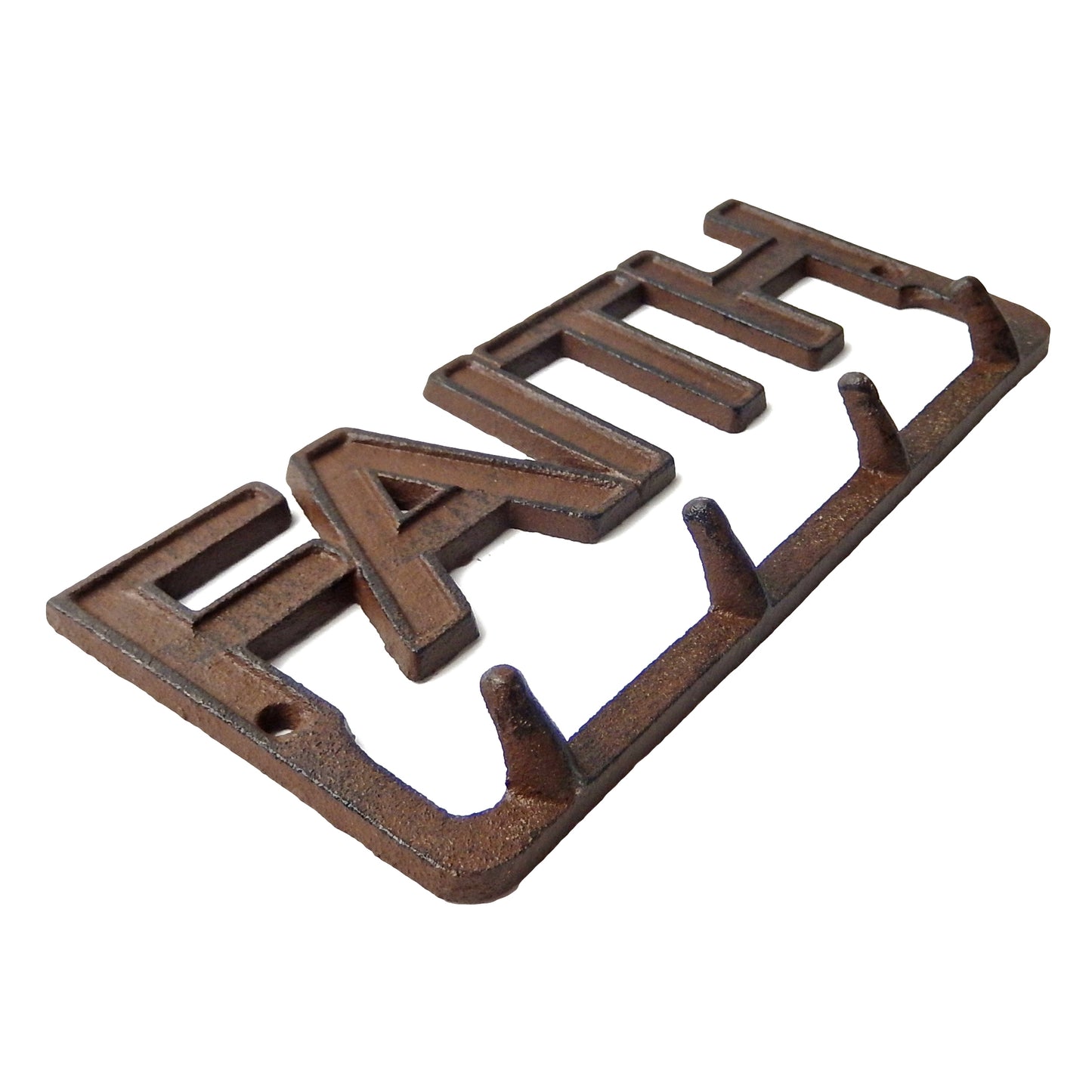 Cast Iron Faith Wall Hook Rack Key Towel Coat Hanger Rustic Brown Inspirational