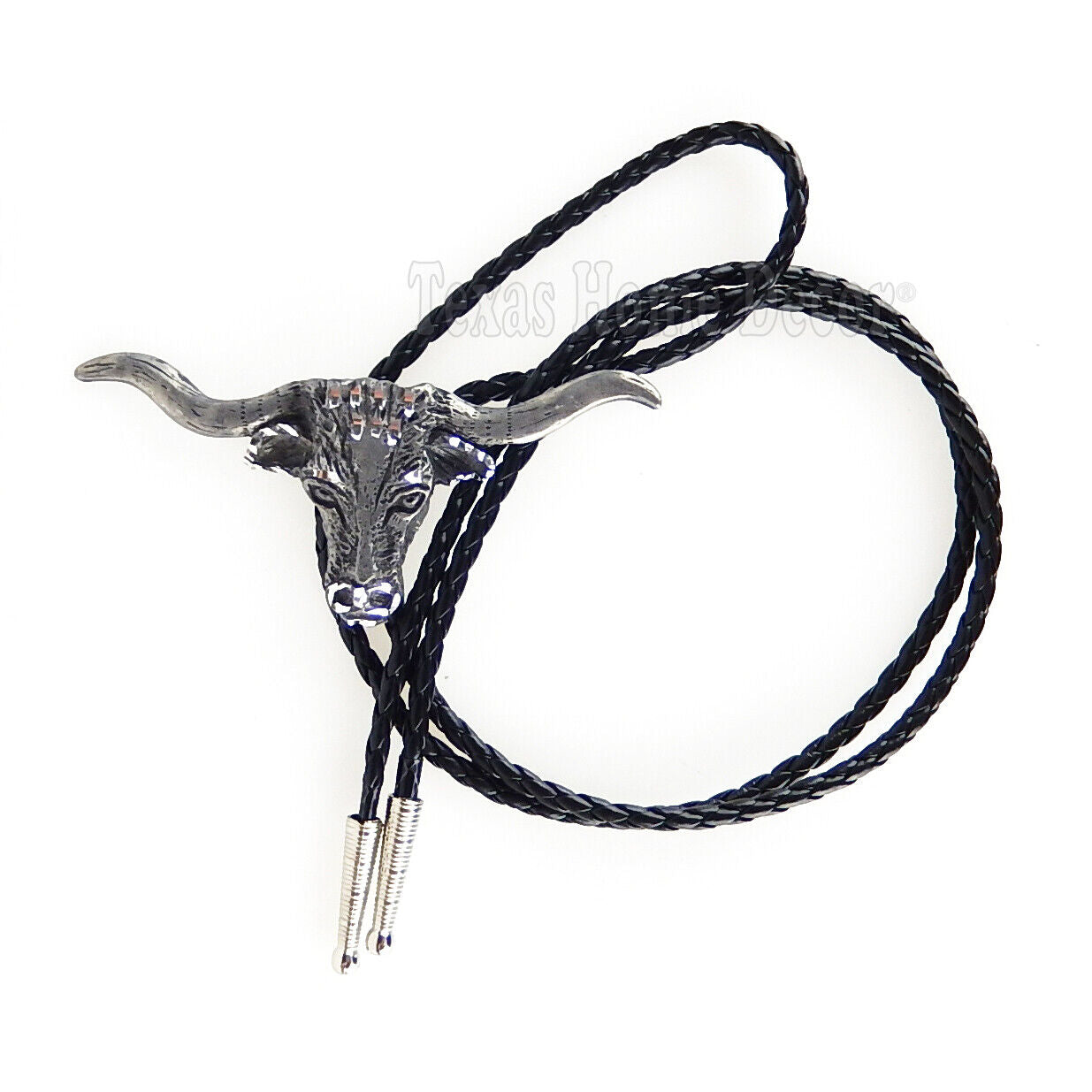 Steer Head Bolo Tie Western Longhorn Silver Tone Adjustable 36" Cord USA Made