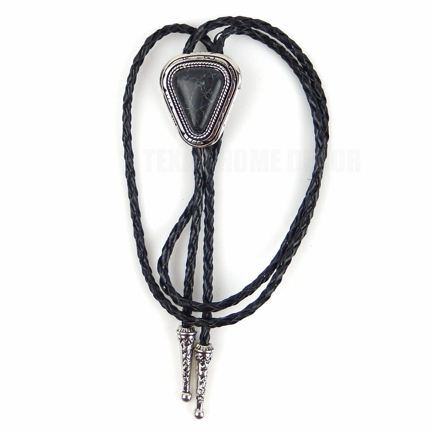 Teardrop Natural Real Black Pine Stone Bolo Tie 40" Adjustable Leather Cord