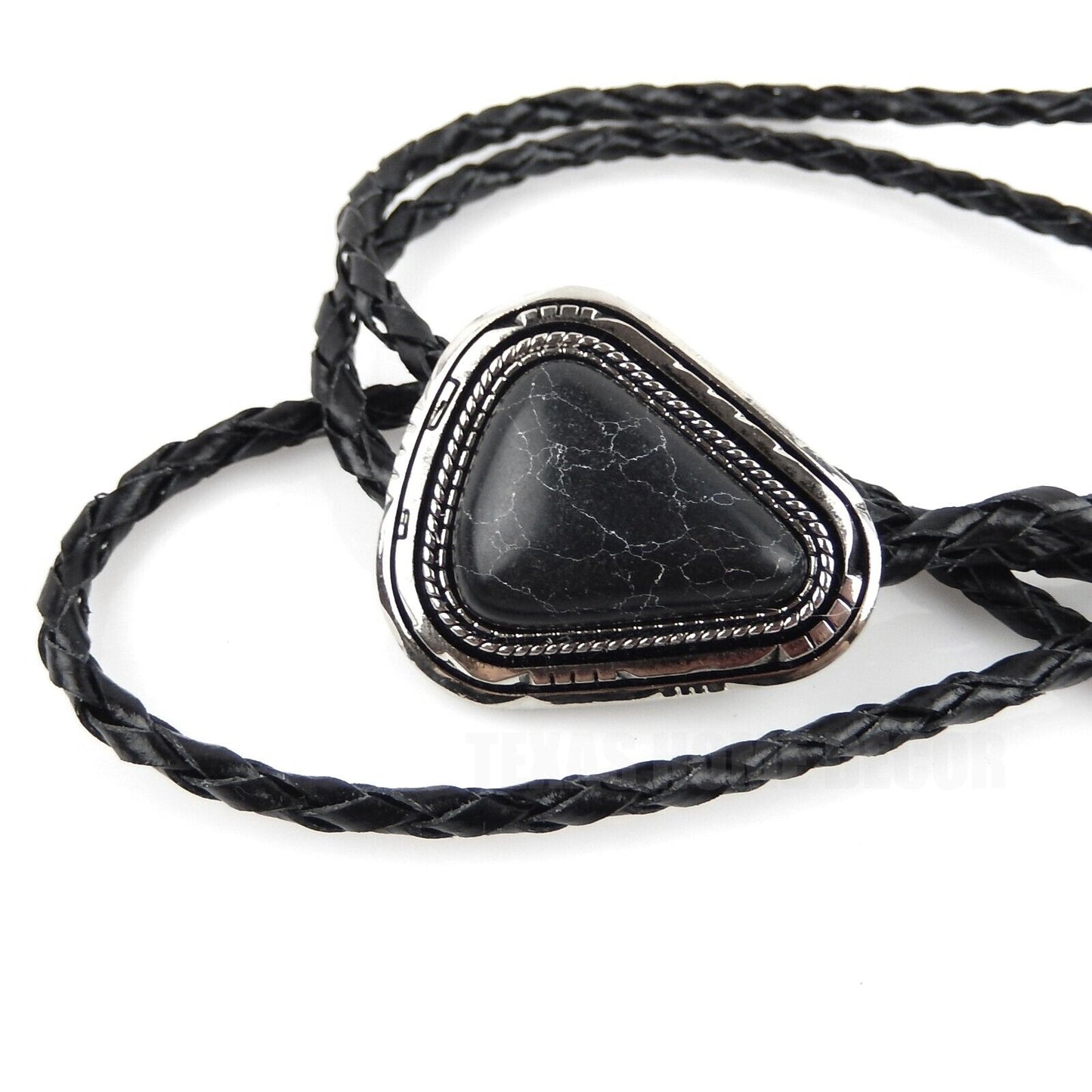 Teardrop Natural Real Black Pine Stone Bolo Tie 40" Adjustable Leather Cord