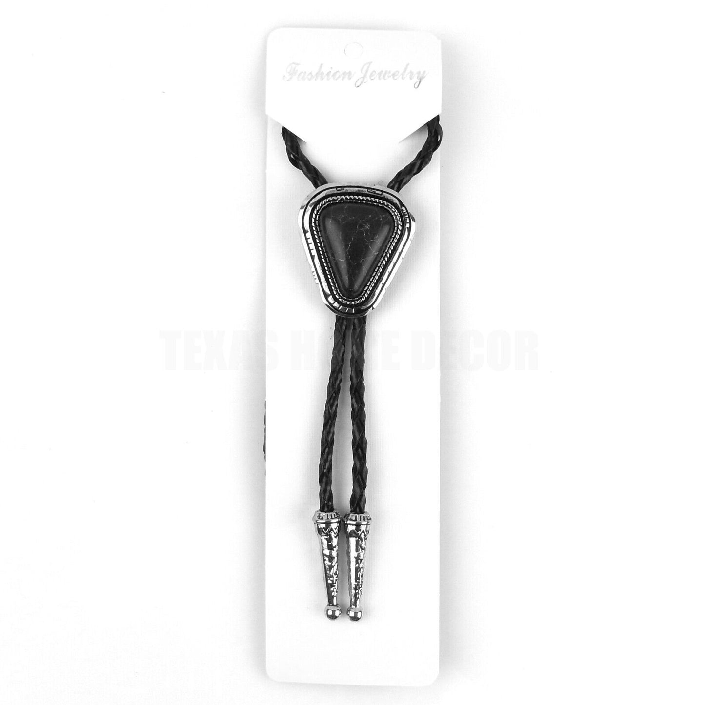 Teardrop Natural Real Black Pine Stone Bolo Tie 40" Adjustable Leather Cord