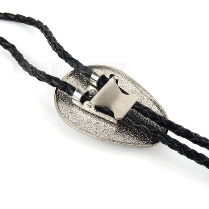 Teardrop Turquoise Stone Bolo Tie 40 inch Leather Cord Tribal Carved Pendant