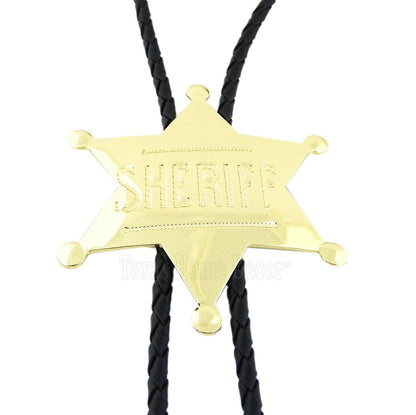 Sheriff Badge Star Bolo Tie Adjustable 36" Cord USA Made Western Gold Tone