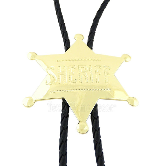 Sheriff Badge Star Bolo Tie Adjustable 36" Cord USA Made Western Gold Tone