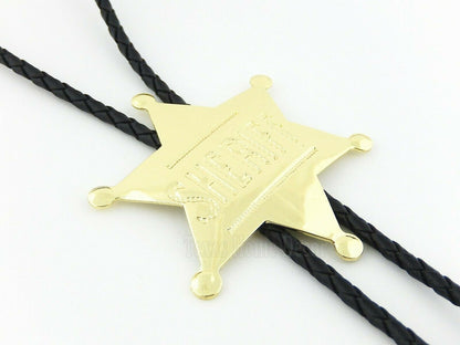 Sheriff Badge Star Bolo Tie Adjustable 36" Cord USA Made Western Gold Tone
