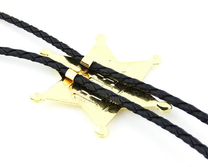 Sheriff Badge Star Bolo Tie Adjustable 36" Cord USA Made Western Gold Tone