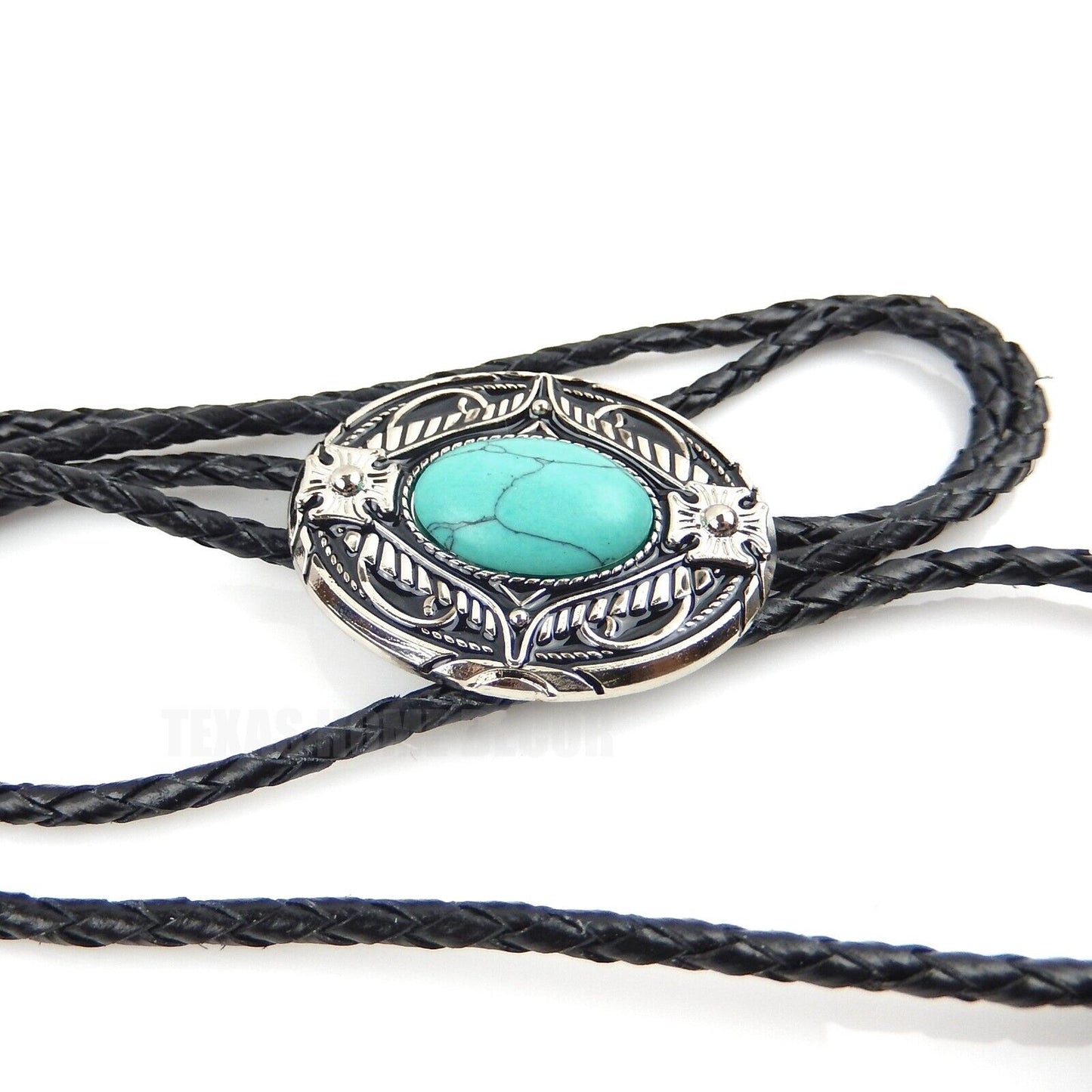 Real Turquoise Bolo Tie Natural Stone Maltese Cross 40 inch Genuine Leather Cord