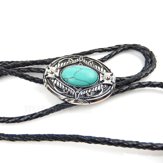 Real Turquoise Bolo Tie Natural Stone Maltese Cross 40 inch Genuine Leather Cord