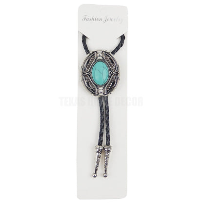 Real Turquoise Bolo Tie Natural Stone Maltese Cross 40 inch Genuine Leather Cord