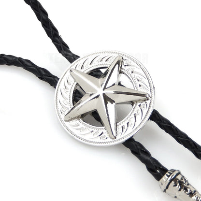 Texas Star Silver Concho Western Bolo Tie 40" Adjustable Genuine Leather Cord