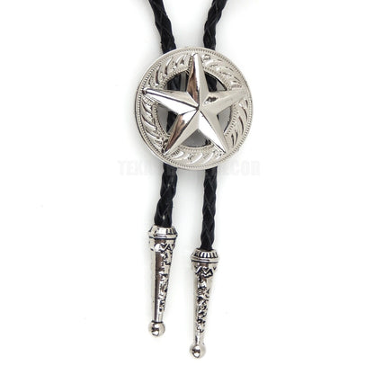 Texas Star Silver Concho Western Bolo Tie 40" Adjustable Genuine Leather Cord