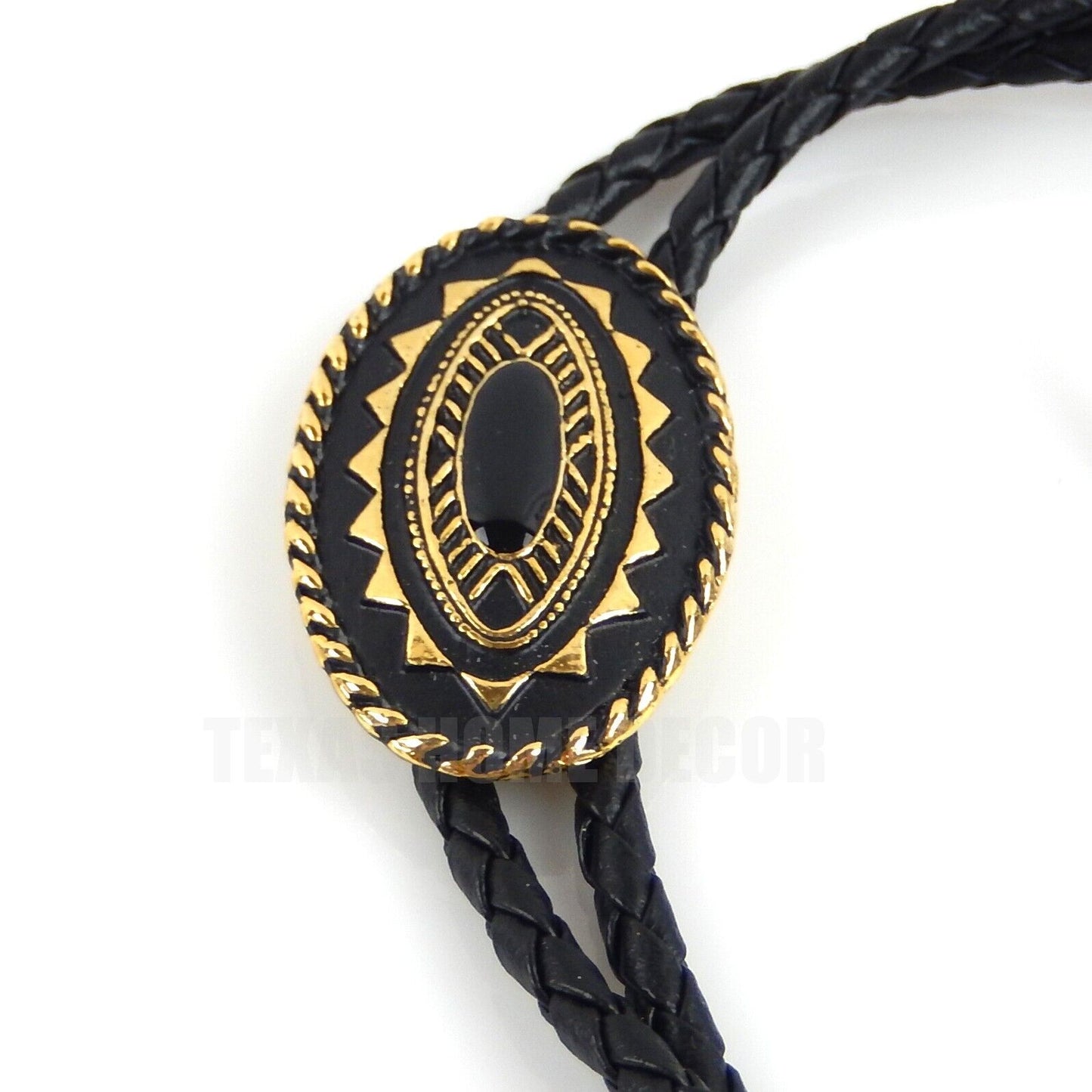 Oval Bolo Tie Real Gold Plated 36" Adjustable Braided Black Cord Made In USA