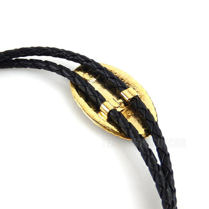 Oval Bolo Tie Real Gold Plated 36" Adjustable Braided Black Cord Made In USA