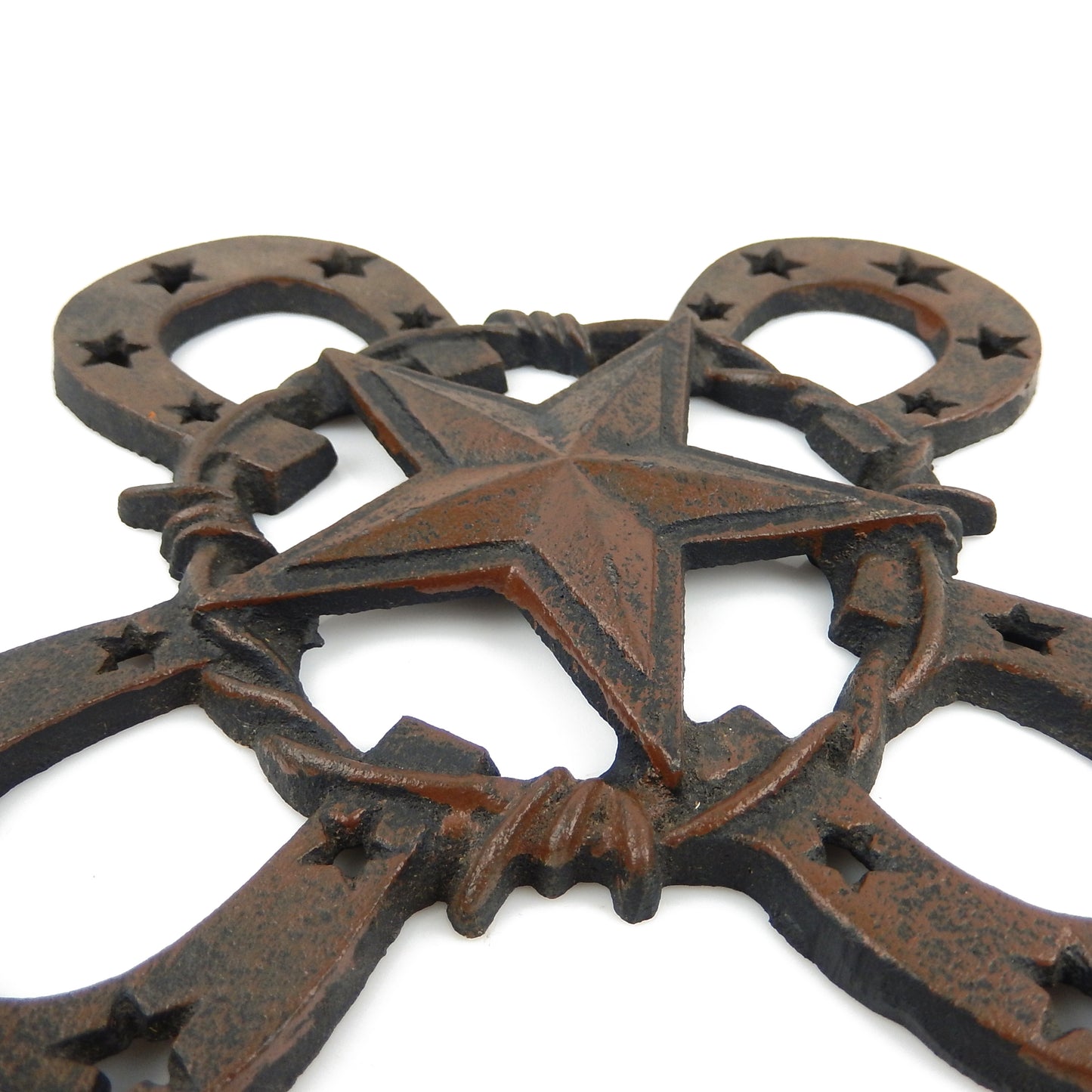 Cast Iron Rustic Texas Star Horseshoes Barbed Wire Wall Cross Heavy Duty 13 inch