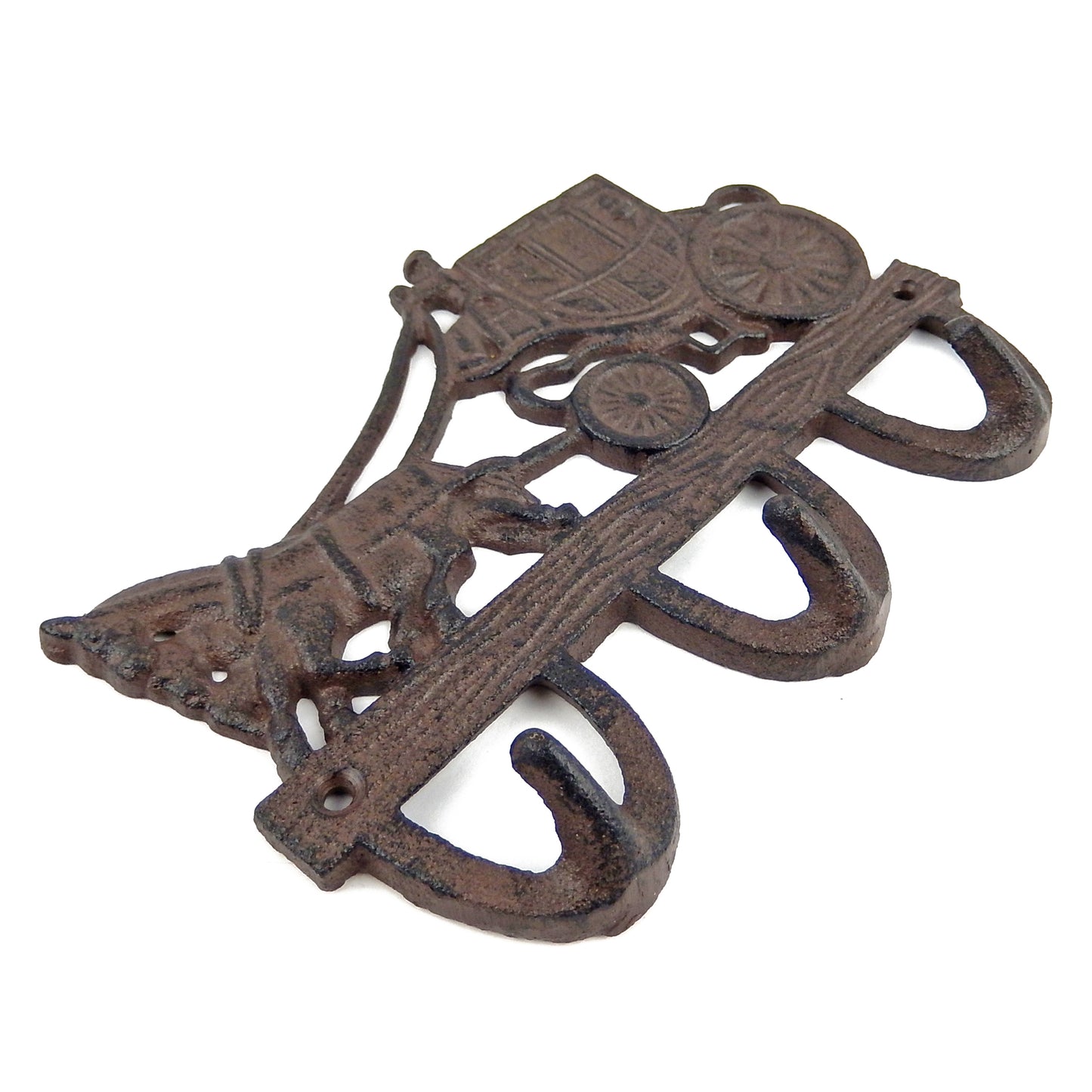 Cast Iron Stagecoach Horse Triple Wall Hook Rack Key Towel Coat Hanger Brown