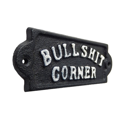 Cast Iron Bullshit Corner Sign Man Cave Wall Decor Plaque Embossed Black & White