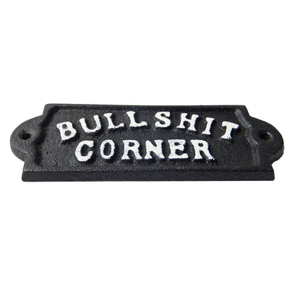 Cast Iron Bullshit Corner Sign Man Cave Wall Decor Plaque Embossed Black & White