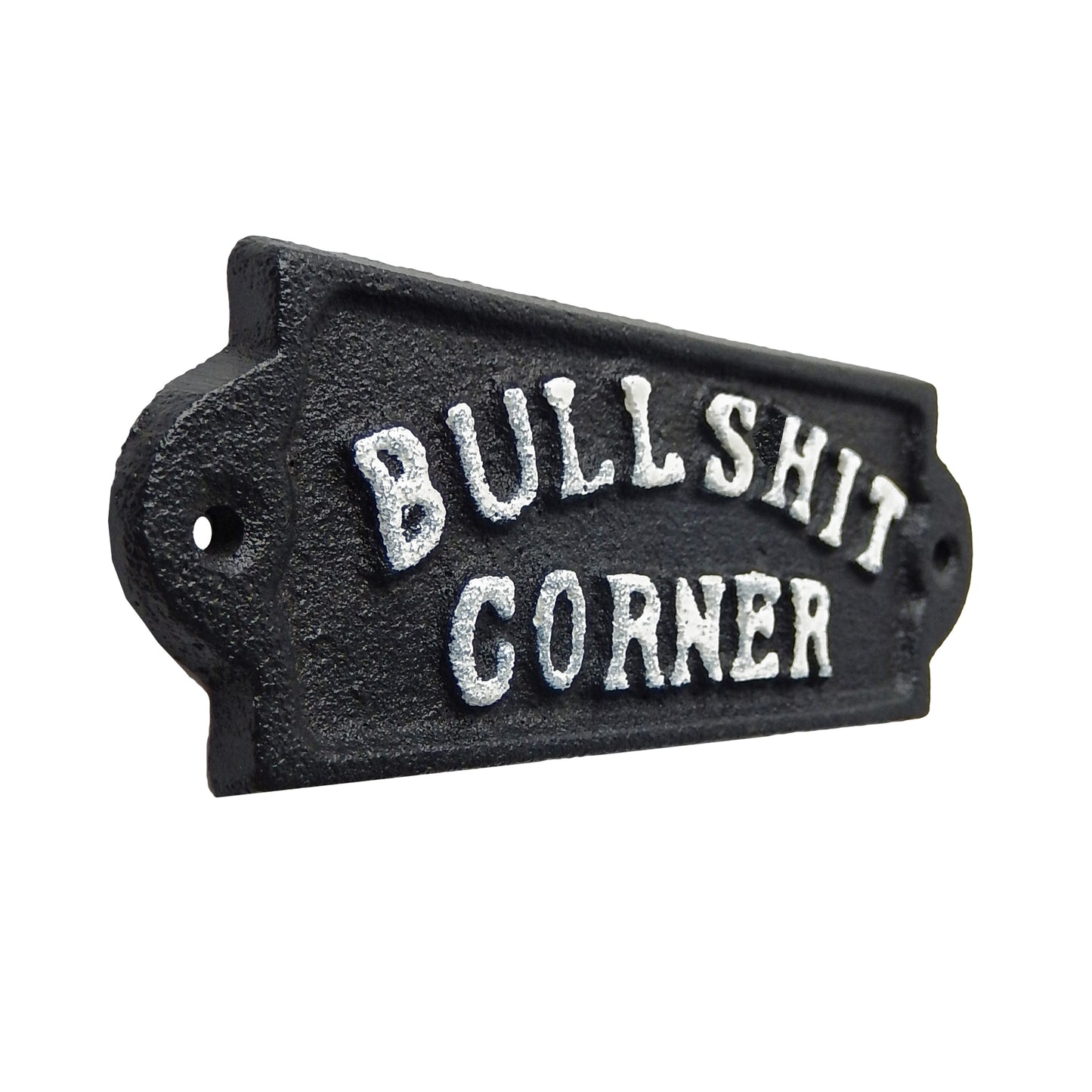 8 Cast Iron Bullshit Corner Sign Man Cave Wall Decor Plaque Embossed Black & White