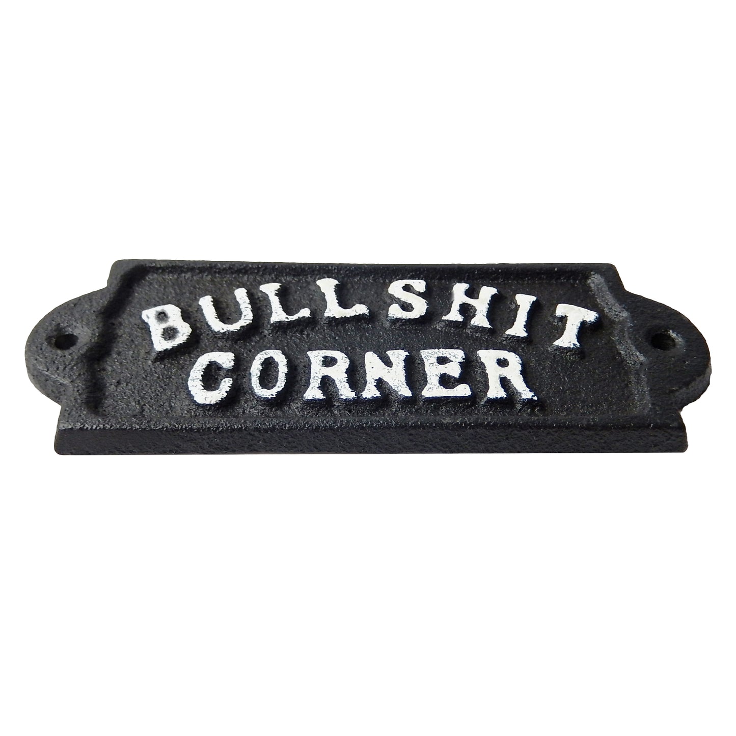 8 Cast Iron Bullshit Corner Sign Man Cave Wall Decor Plaque Embossed Black & White