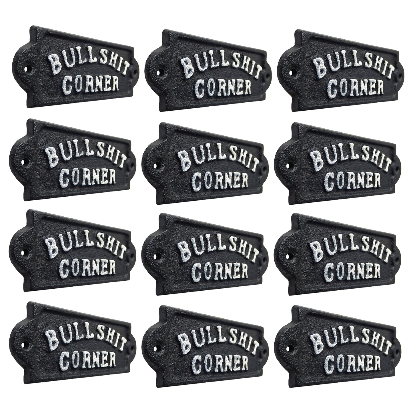 12 Cast Iron Bullshit Corner Sign Man Cave Wall Decor Plaque Embossed Black & White