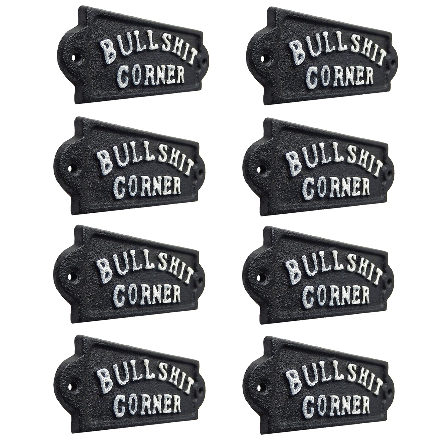 8 Cast Iron Bullshit Corner Sign Man Cave Wall Decor Plaque Embossed Black & White