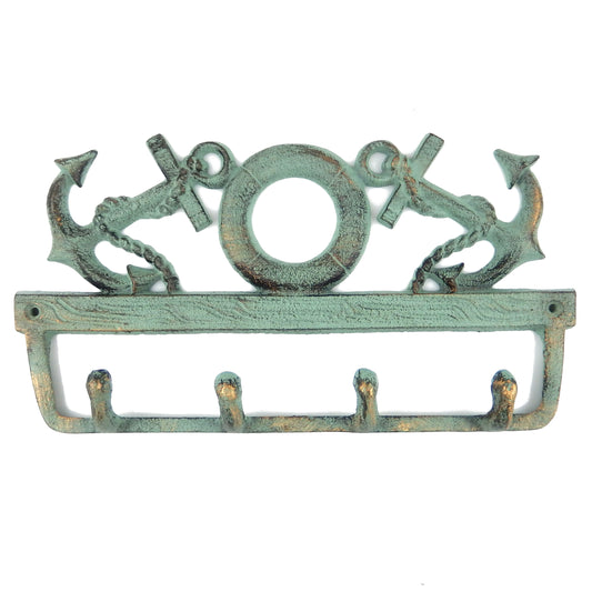 Cast Iron Anchors Life Ring Wall Hook Rack Key Towel Coat Hanger Green Gold