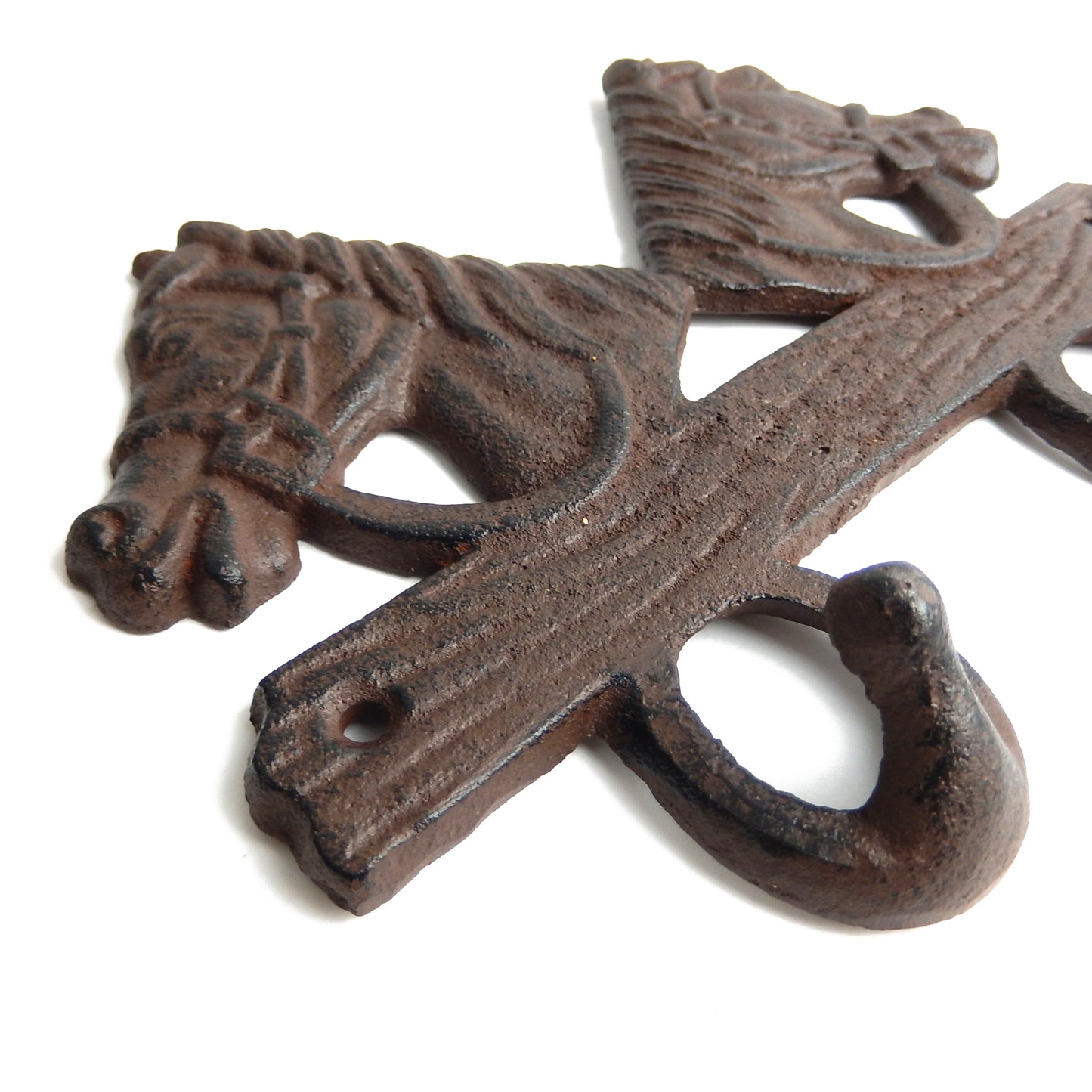 Cast Iron Western Double Horse Head Wall Hook Rack Key Towel Coat Hanger Brown