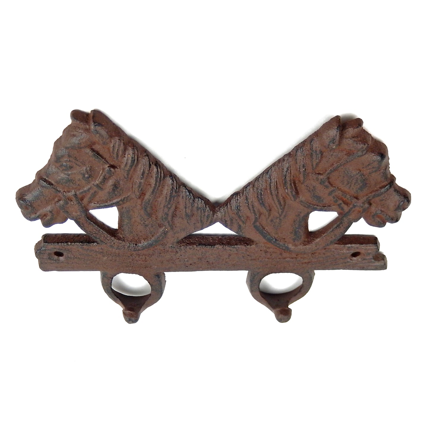 Cast Iron Western Double Horse Head Wall Hook Rack Key Towel Coat Hanger Brown