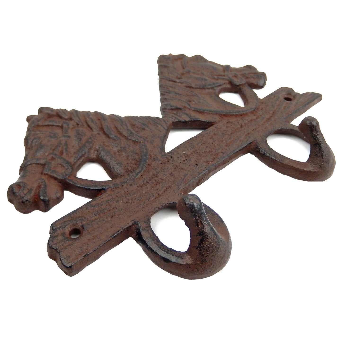 Cast Iron Western Double Horse Head Wall Hook Rack Key Towel Coat Hanger Brown