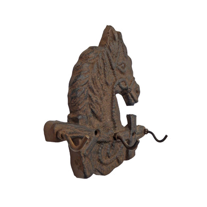 Cast Iron Western Horse Head Stable Wall Key Hanger Hook Rack Rusted Brown