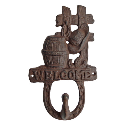 Cast Iron Welcome Western Horseshoe Hat Barrel Ranch Wall Hook Key Coat Hanger