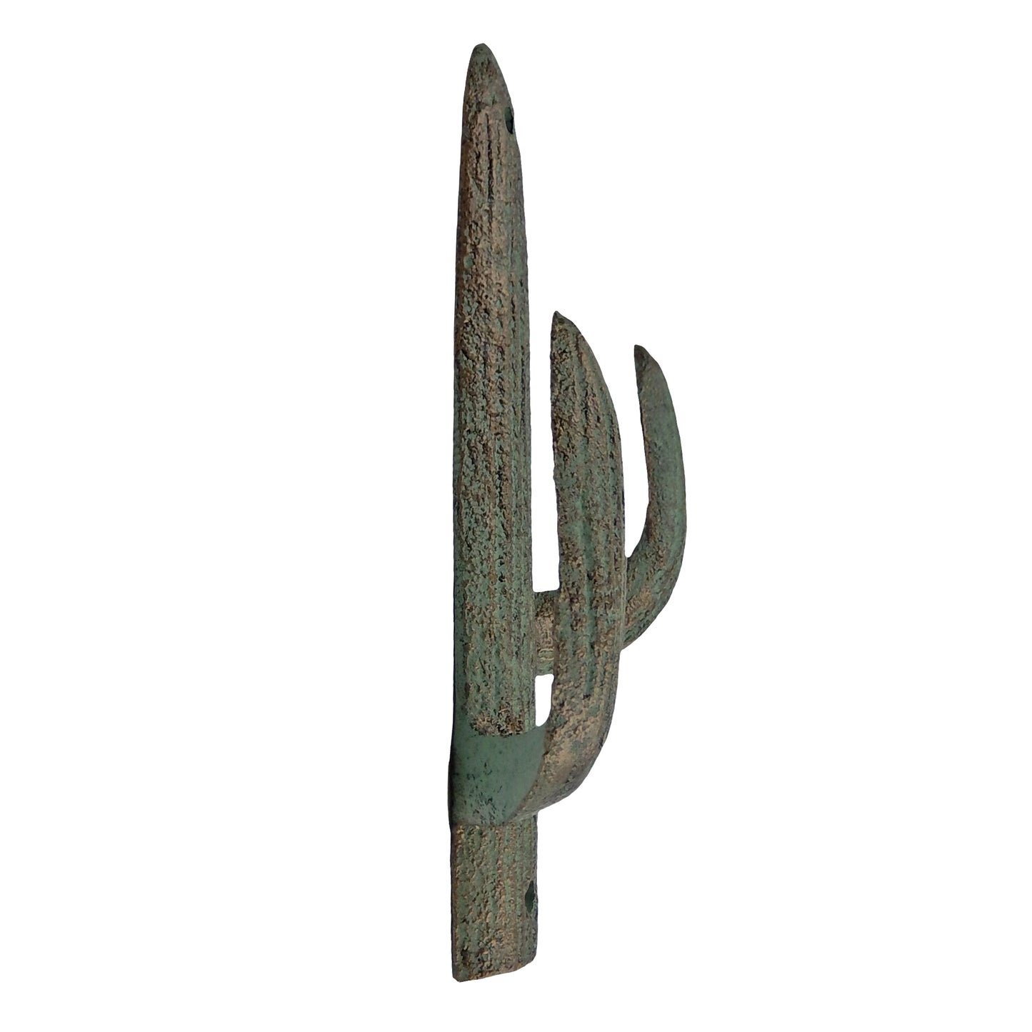 2 Cast Iron Green Gold Cactus Double Wall Hook Southwest Coat Towel Purse Hanger