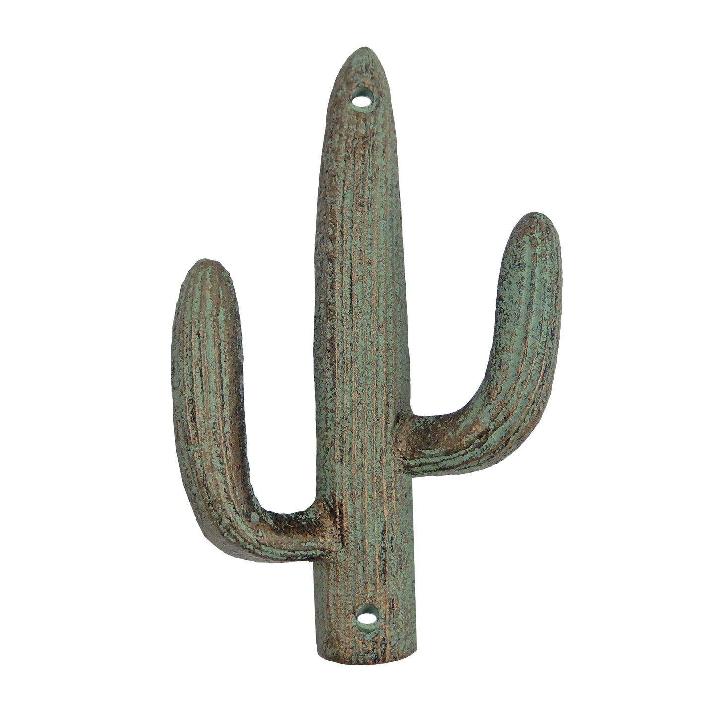 2 Cast Iron Green Gold Cactus Double Wall Hook Southwest Coat Towel Purse Hanger