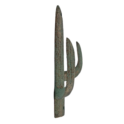 4 Cast Iron Green Gold Cactus Double Wall Hook Southwest Coat Towel Purse Hanger