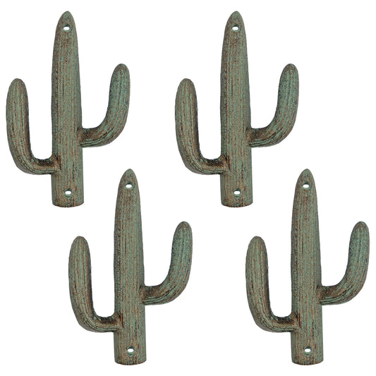 4 Cast Iron Green Gold Cactus Double Wall Hook Southwest Coat Towel Purse Hanger