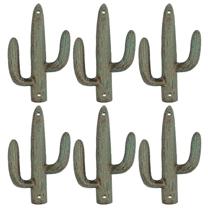 6 Cast Iron Green Gold Cactus Double Wall Hook Southwest Coat Towel Purse Hanger