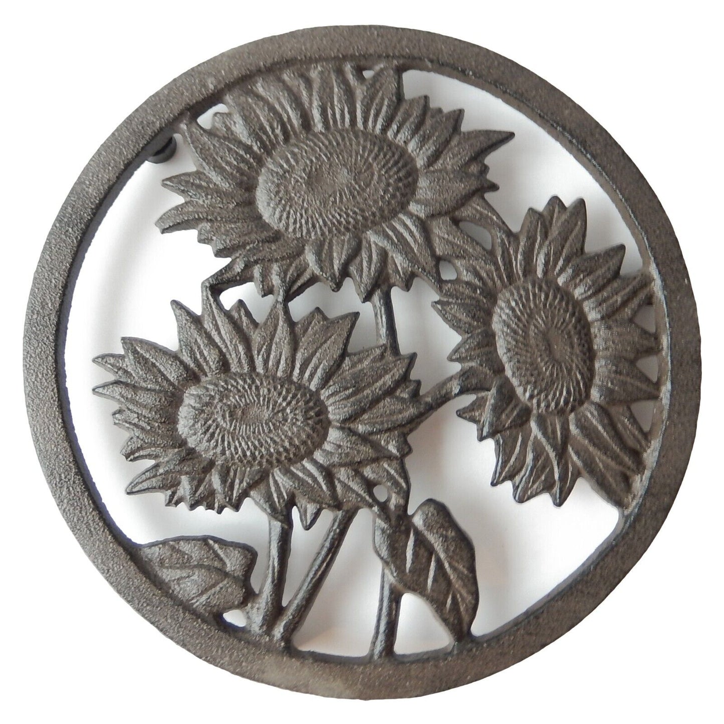 Cast Iron Sunflower Hot Pot Hot Plate Trivet Kitchen Decor Rustic Brown 7 inch