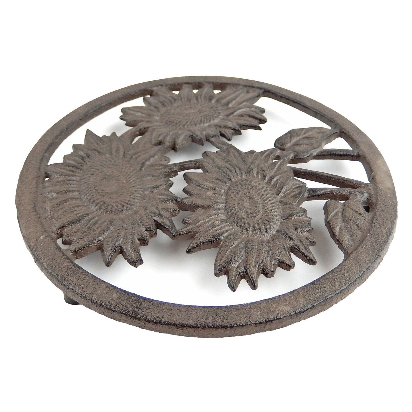 Cast Iron Sunflower Hot Pot Hot Plate Trivet Kitchen Decor Rustic Brown 7 inch