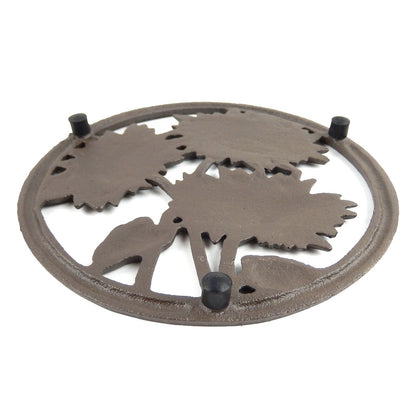 Cast Iron Sunflower Hot Pot Hot Plate Trivet Kitchen Decor Rustic Brown 7 inch