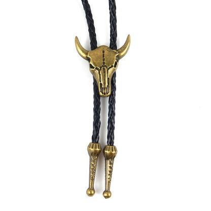 Western Cow Skull Steer Head Bolo Tie Antique Bronze 40 in Genuine Leather Cord