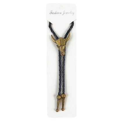 Western Cow Skull Steer Head Bolo Tie Antique Bronze 40 in Genuine Leather Cord
